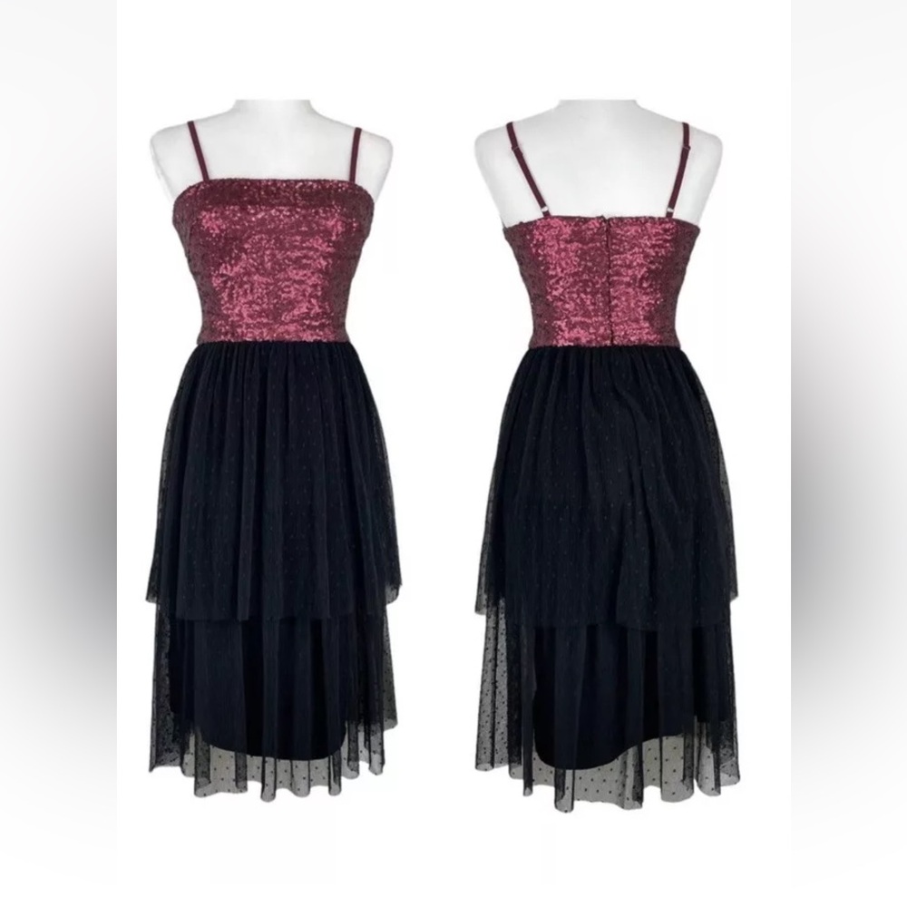 NWT $198 Dress the Population Kady Sequin Tulle Tiered Point D'Esprit Dress Sz M